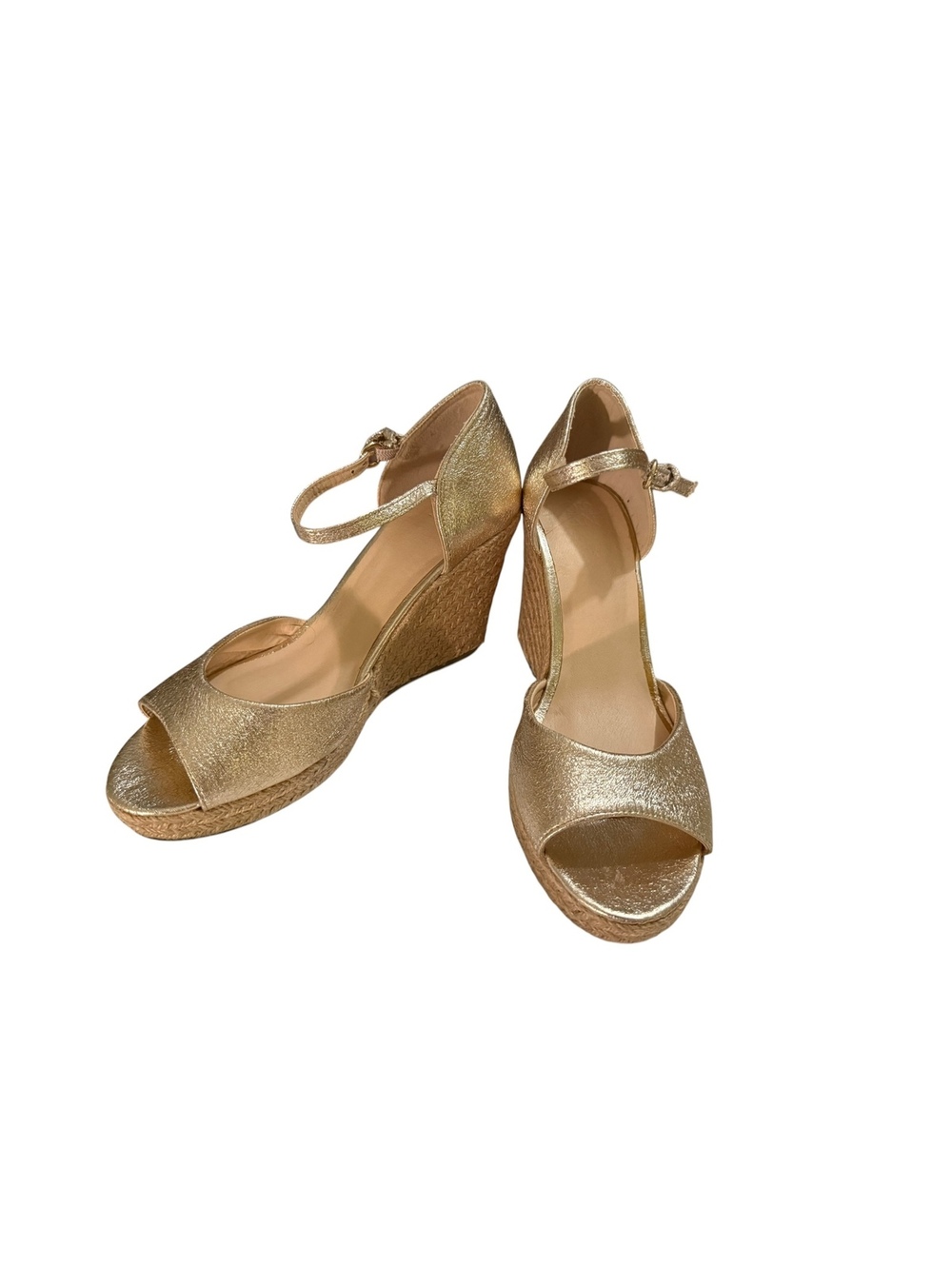 NY & Co Gold Metallic Wedge Sandals with Ankle Strap